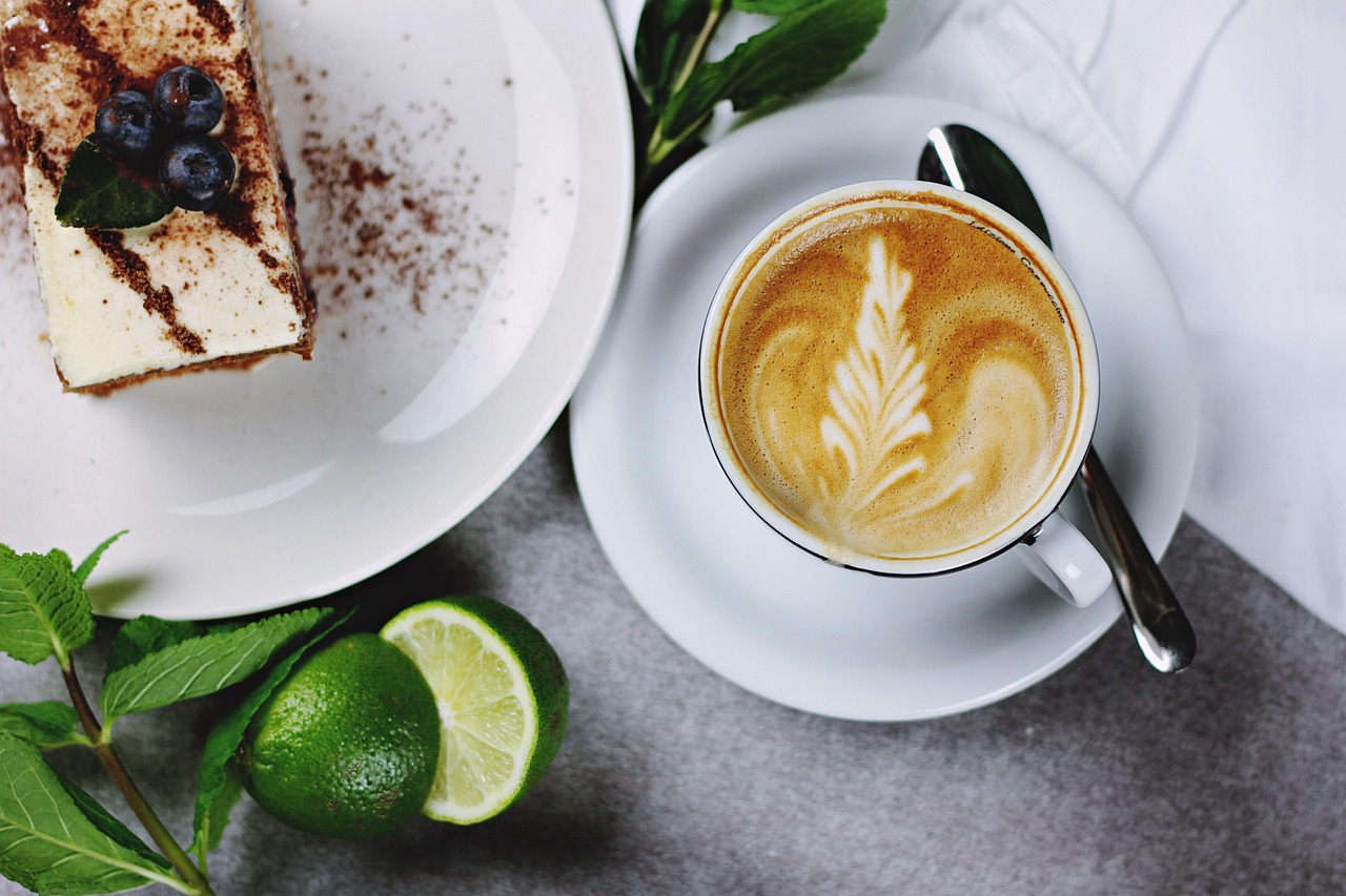 Cake and coffee on table